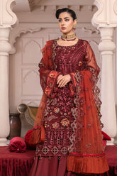 JJ EMBELLISH BY JANIQUE LUXURY EMBROIDERED UNDTITCHED SUIT D-007 Red Stone